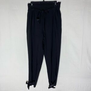 Liumilac Black Tie Waist High Rise Paper Bag Style Pants Pants W Ankle Bows M